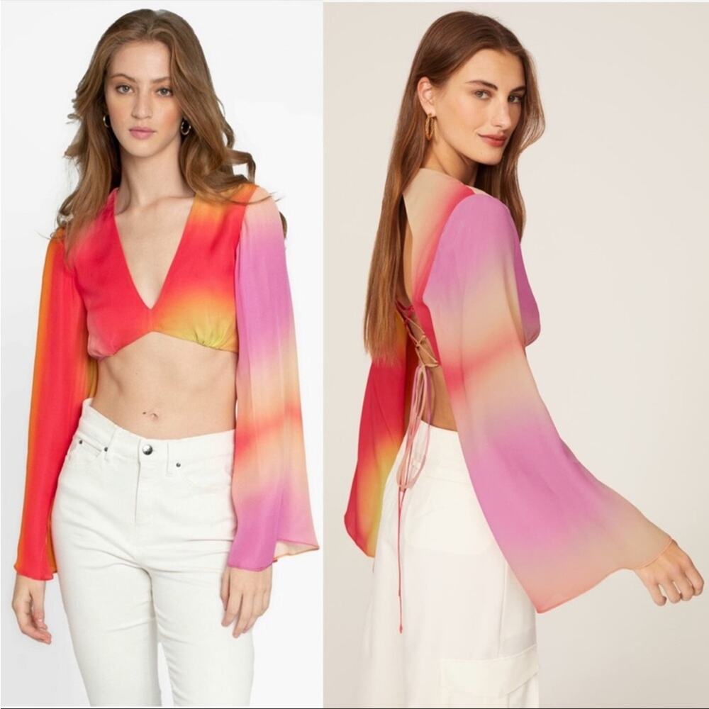 Nicole Miller NY RTW Spring 2022 Runway Chakra Ombre Bell Sleeve Crop Top XL